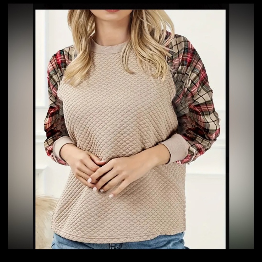 Plus Size Plaid Quilted Sweatshirt